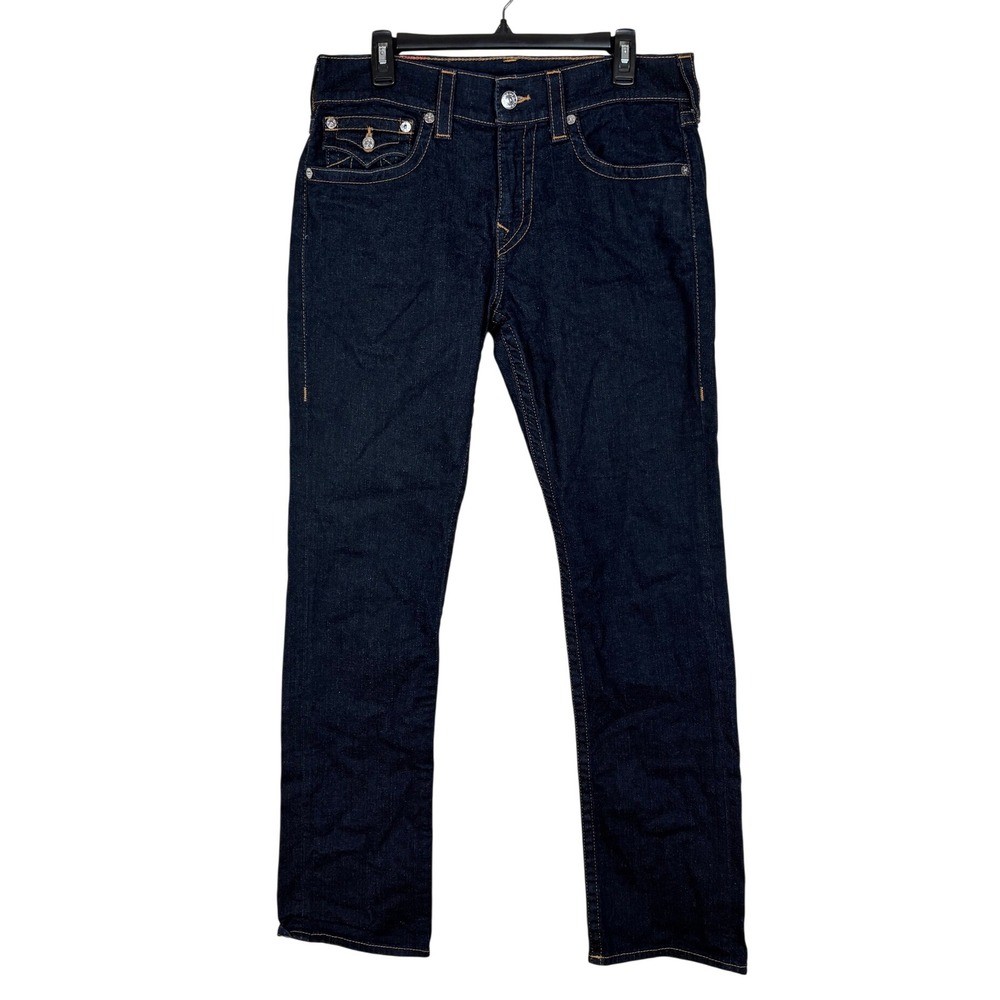 True Religion Ricky Relaxed Straight Jeans Dark Wash Indigo Blue Mens 32